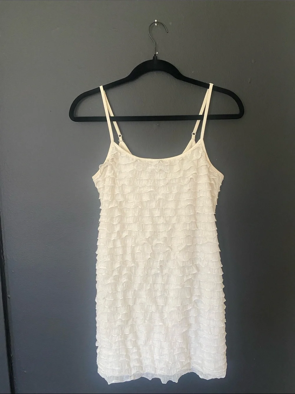 Free People Y2K Cream Ruffle Slip Mini Dress with Adjustable Straps